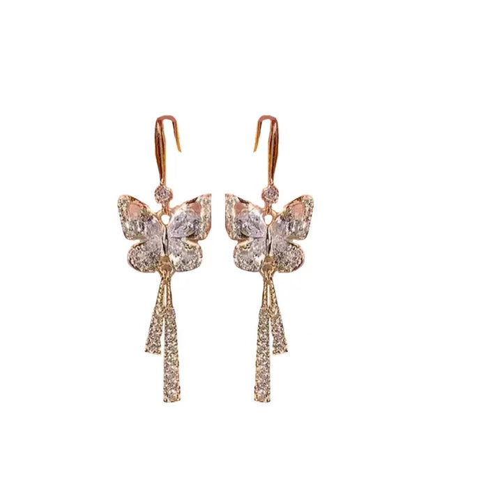 Crystal Butterfly Tassel Earrings