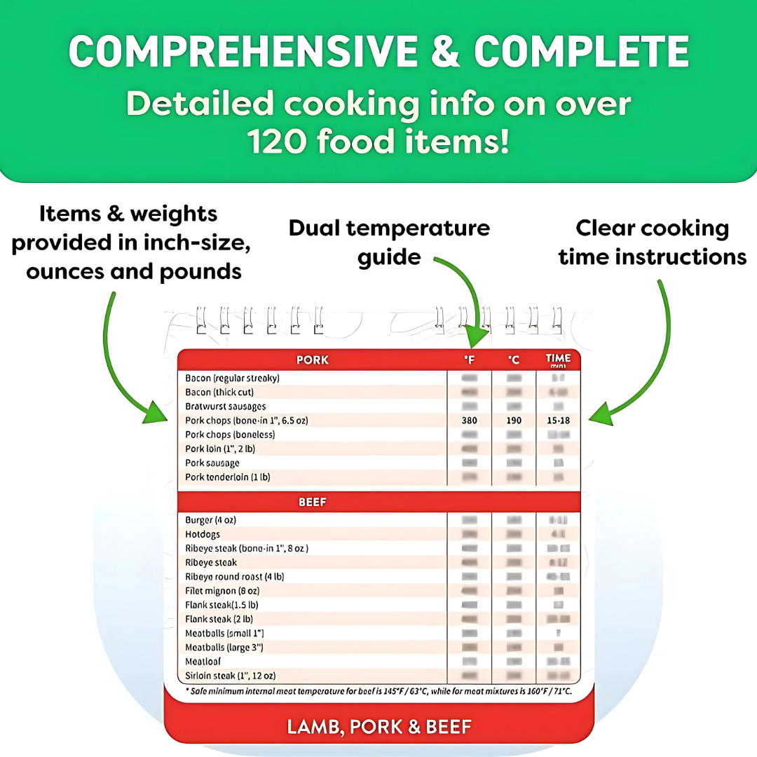 Air Fryer Cheat Sheet Magnets Cooking Guide Booklet
