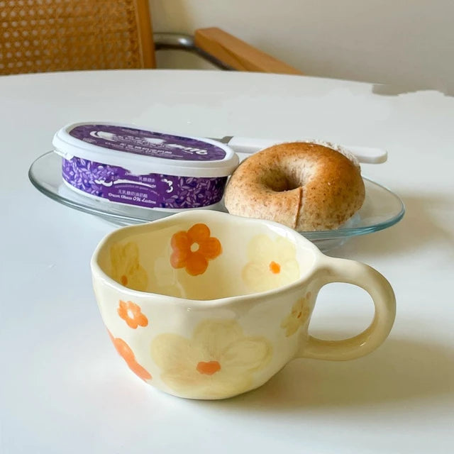 Hand Pinched Irregular Flower Ceramic Mugs