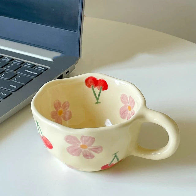 Hand Pinched Irregular Flower Ceramic Mugs
