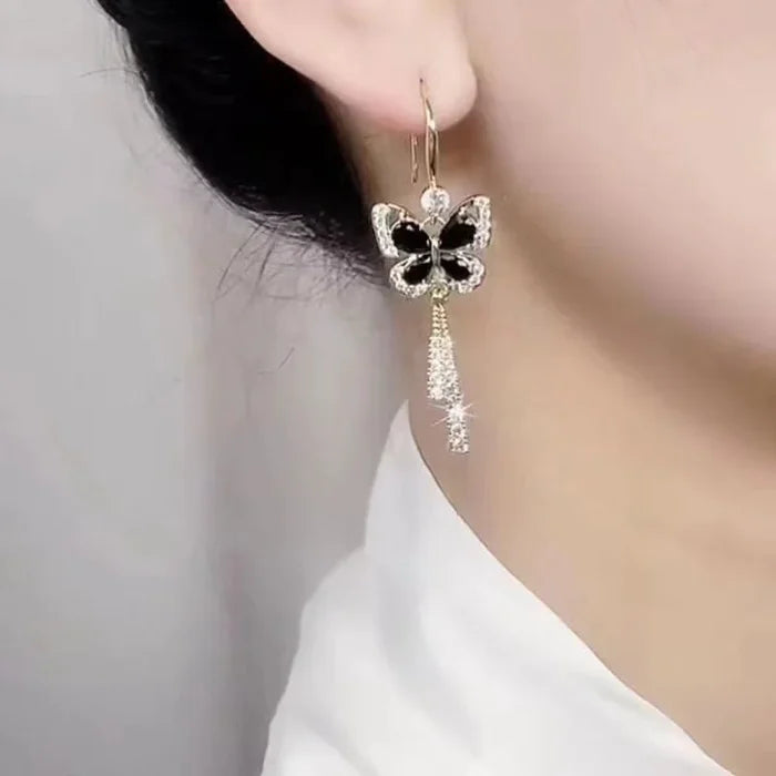 Crystal Butterfly Tassel Earrings