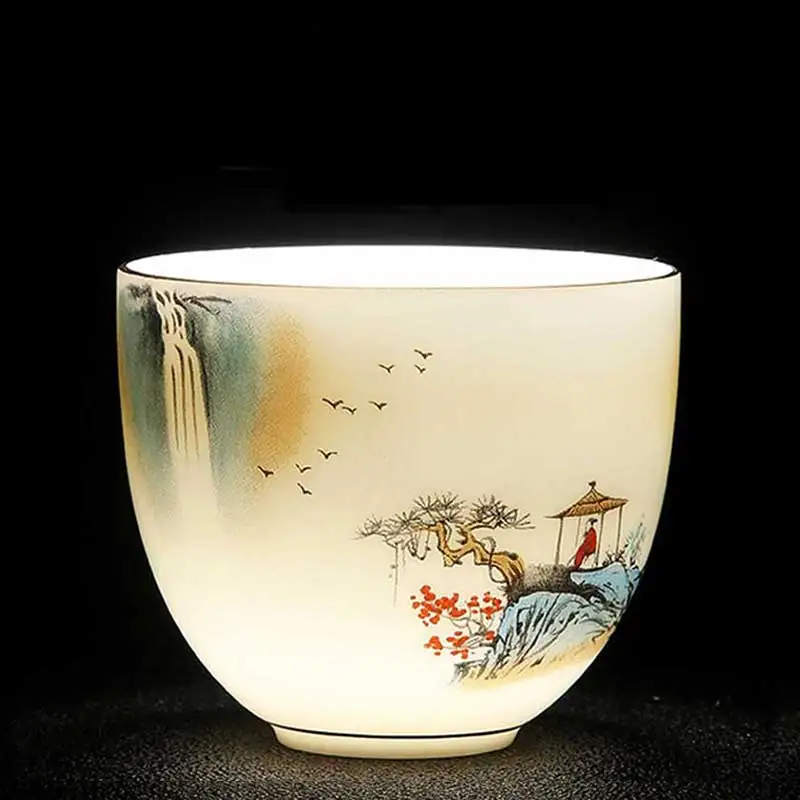 White Porcelain Teacup with Landscape Painting