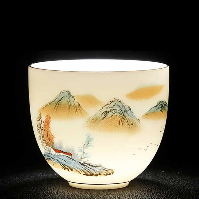 White Porcelain Teacup with Landscape Painting