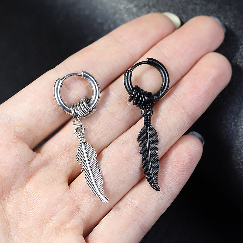 Feather Dangle Earrings Stainless Steel